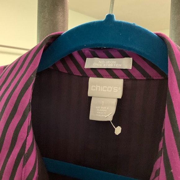 Chico’s Blue/Black and Purple Stripe Button  Down Long Sleeve Blouse Size-1 (12) - Picture 3 of 8
